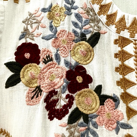 Boho Light Cream Floral-Embroidered Top, 2X - Picture 4 of 6
